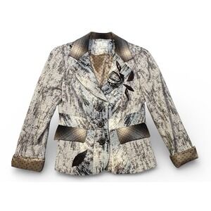 Alberto Makali Lined Blazer Jacket Flowers Plaid Embellished Y2K  VTG